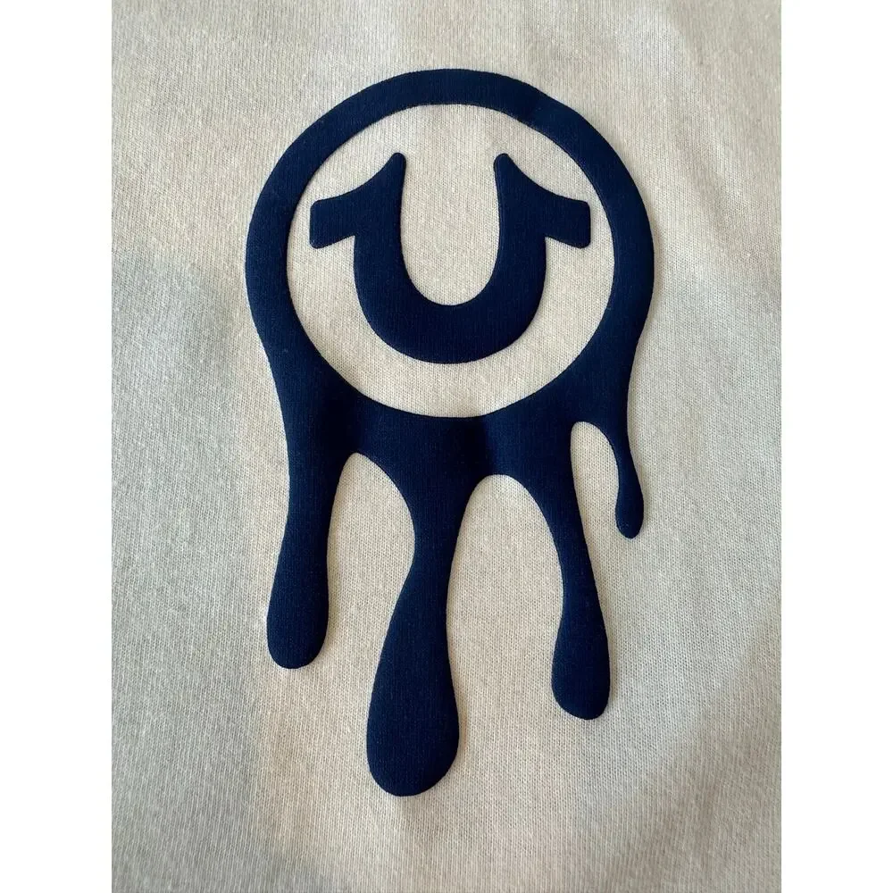 NWT True Religion Men's Drip Horseshoe Buddha Graphic T-Shirt Cream Off-White